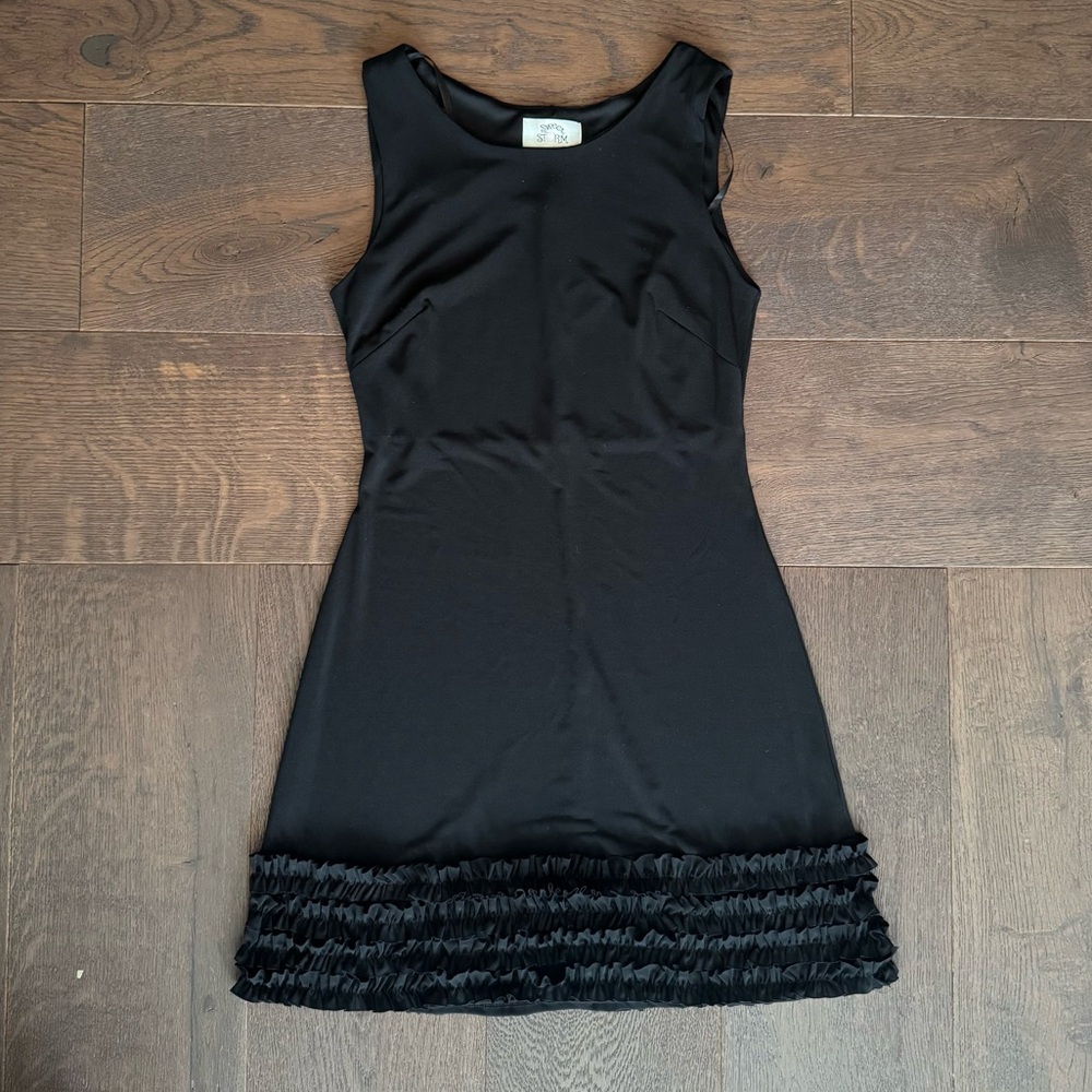 Black Mini Dress with Ruffle Trim